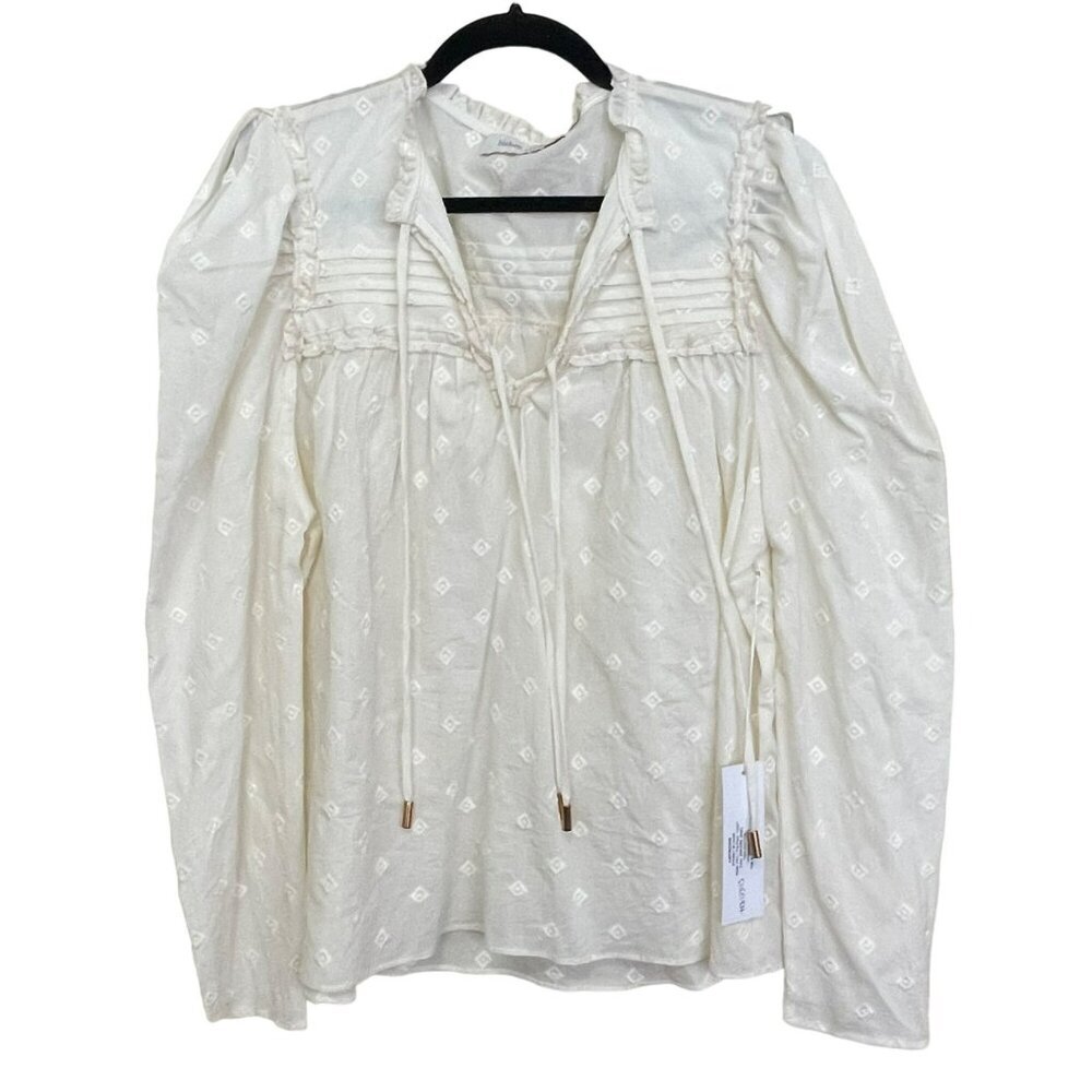 Anthropologie Bishop + Young Boho Cream Embroidered Puff Sleeve Top NWT Small - Picture 1 of 5